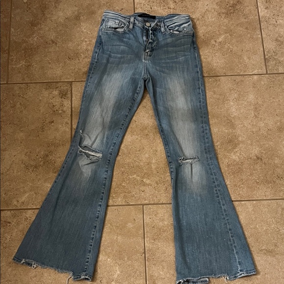 Flying Monkey Distressed Blue Flare Jeans - Picture 1 of 7